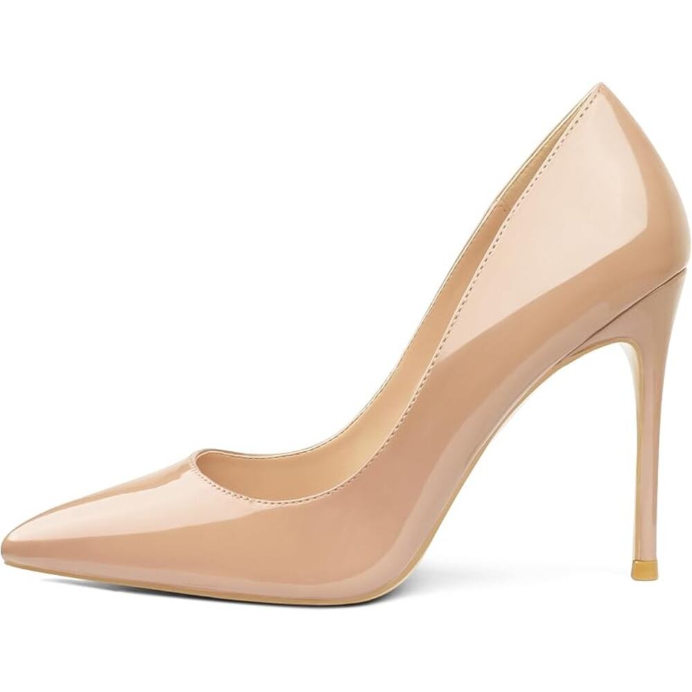 Coleter Womens Size 7 Tan Faux Patent Leather 4" Heel Pointy Toe Pumps Shoes